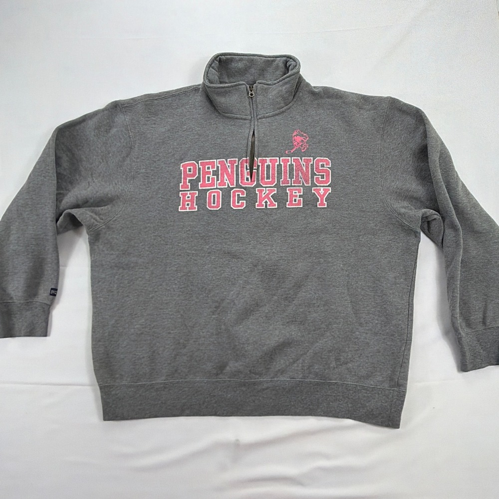 JanSport Penguins Hockey Quarter Zip Sweatshirt Fleece‎ Pullover Mens XXL Gray